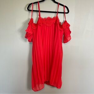 She Sky Cold Shoulder Shift A Line Dress Size Large Classic Red New Floral Lace